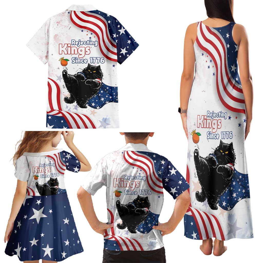 Funny Cat No Kings Family Matching Tank Maxi Dress and Hawaiian Shirt Rejecting Kings Since 1776 - Wonder Print Shop