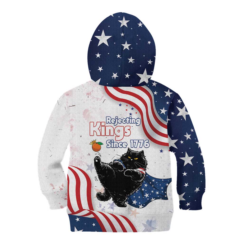 Funny Cat No Kings Kid Hoodie Rejecting Kings Since 1776 - Wonder Print Shop