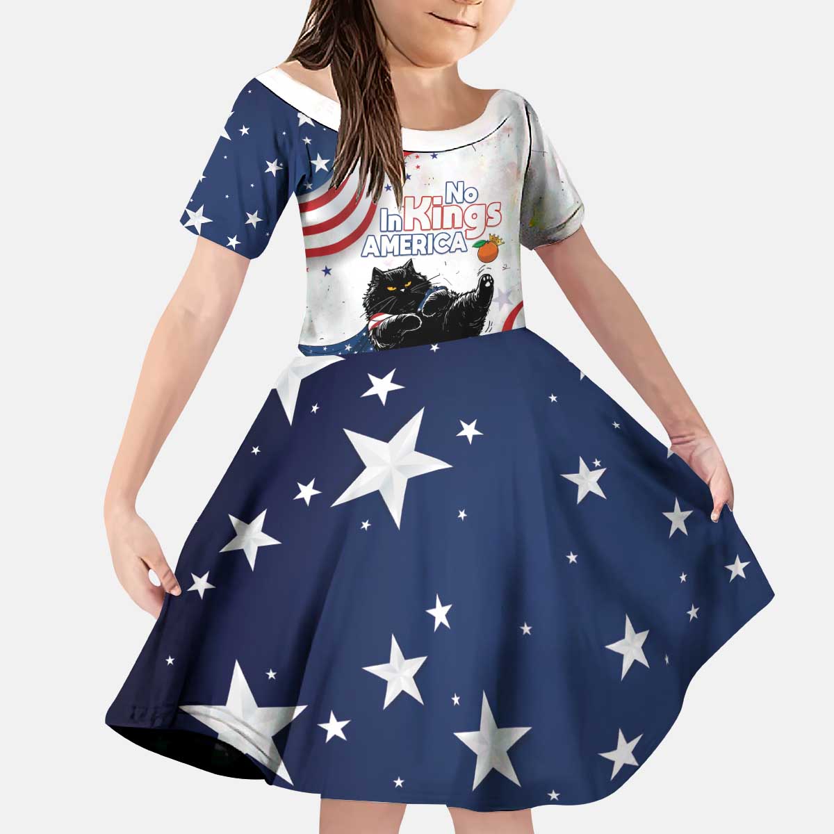 Funny Cat No Kings Kid Short Sleeve Dress Rejecting Kings Since 1776 - Wonder Print Shop