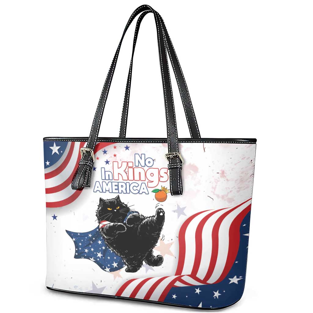 Funny Cat No Kings Leather Tote Bag Rejecting Kings Since 1776 - Wonder Print Shop
