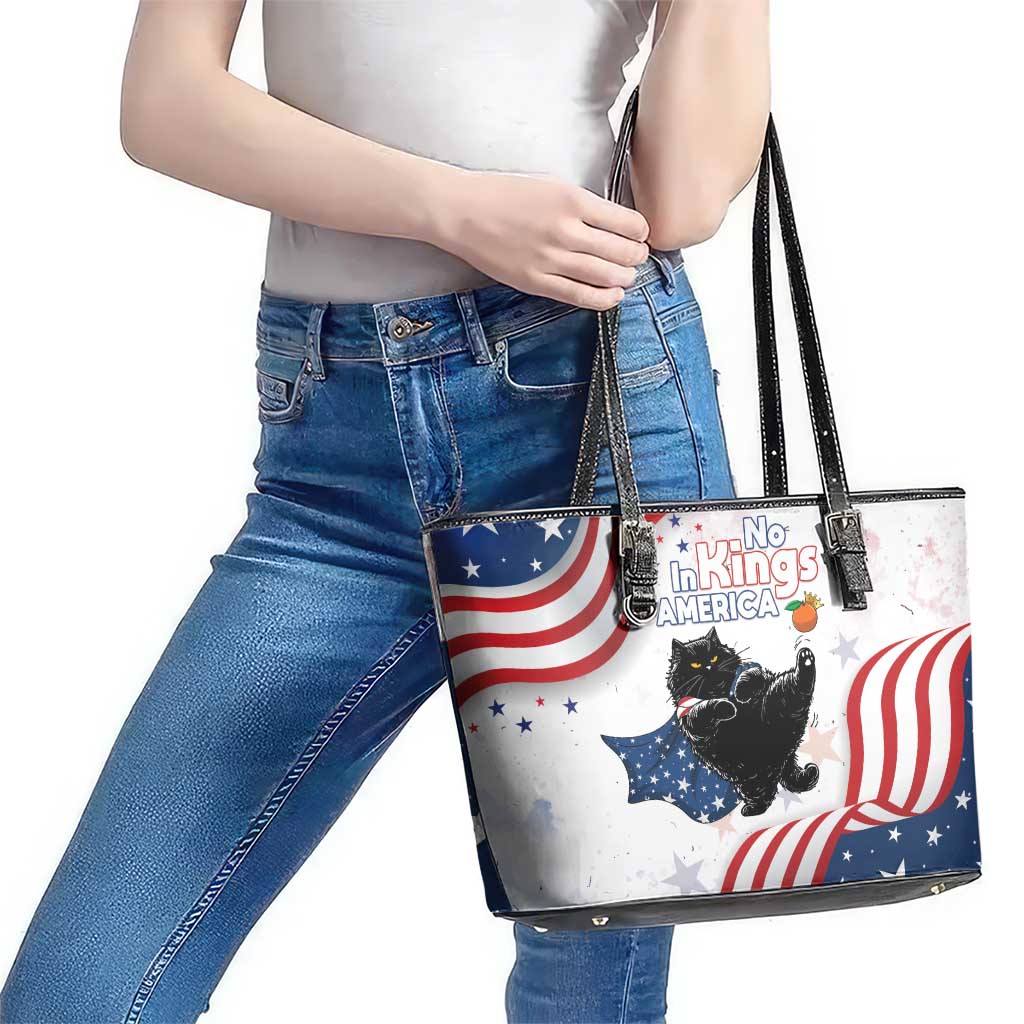 Funny Cat No Kings Leather Tote Bag Rejecting Kings Since 1776 - Wonder Print Shop
