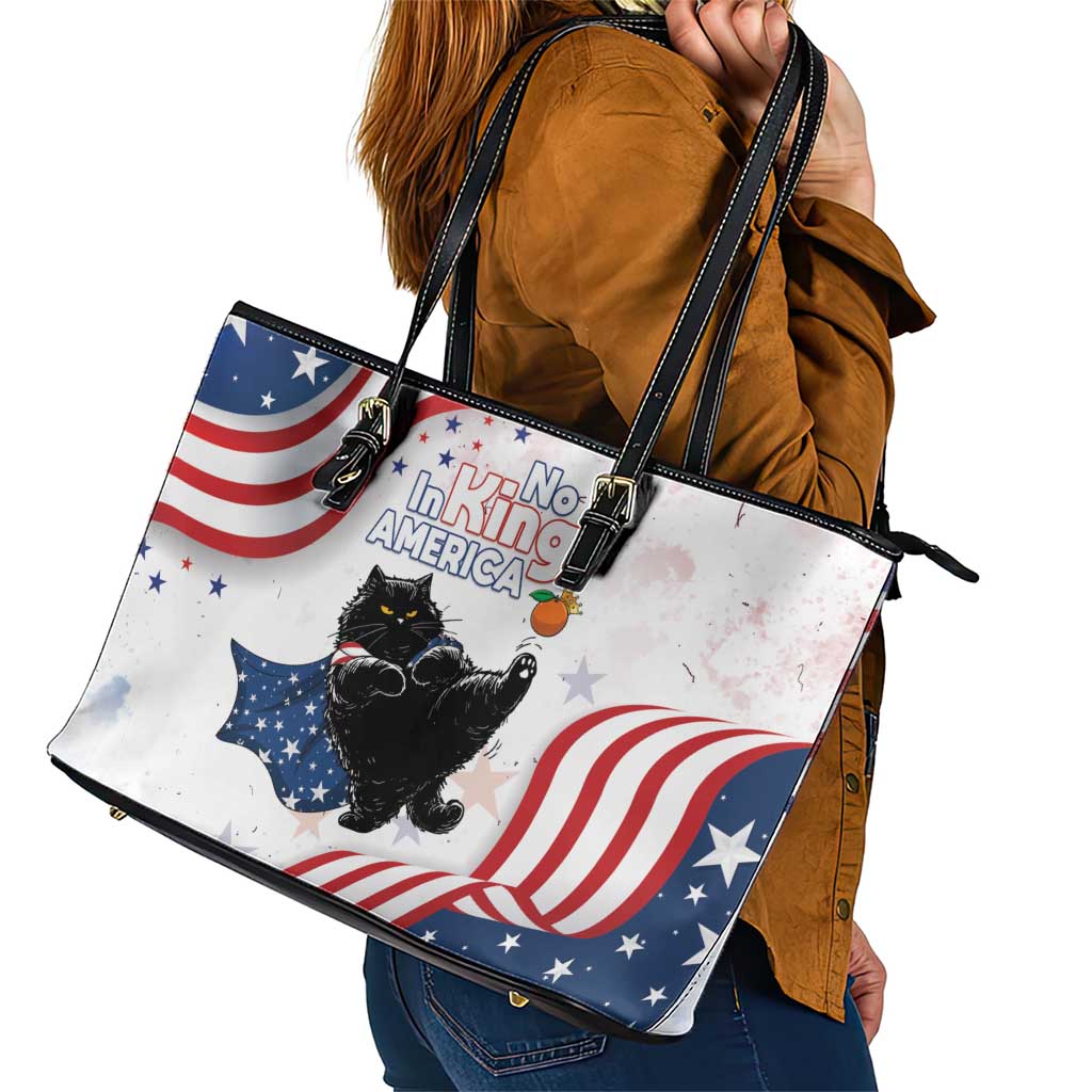 Funny Cat No Kings Leather Tote Bag Rejecting Kings Since 1776 - Wonder Print Shop