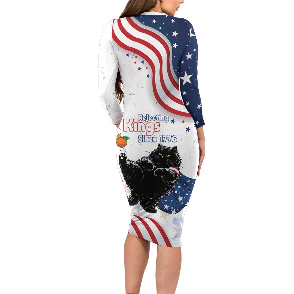 Funny Cat No Kings Long Sleeve Bodycon Dress Rejecting Kings Since 1776 - Wonder Print Shop