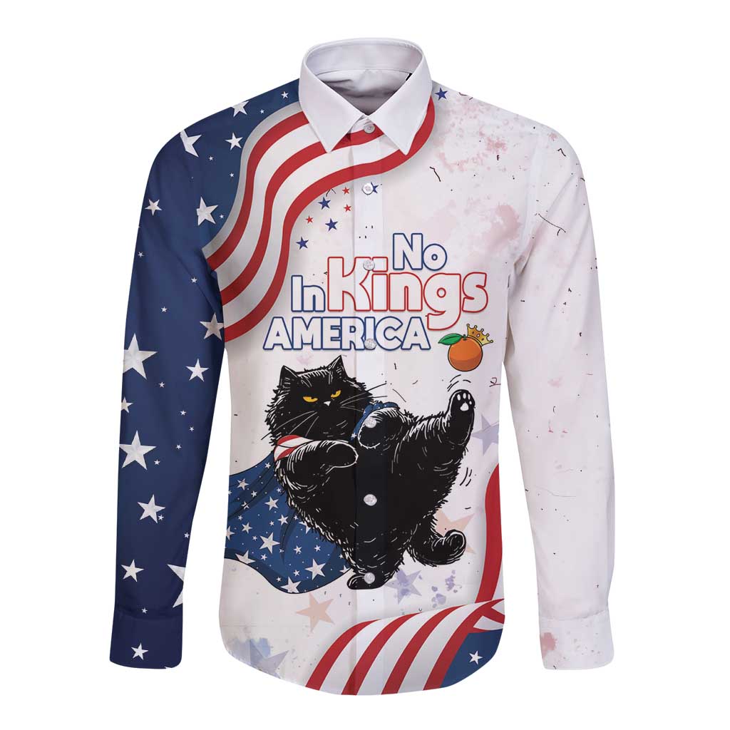 Funny Cat No Kings Long Sleeve Button Shirt Rejecting Kings Since 1776 - Wonder Print Shop