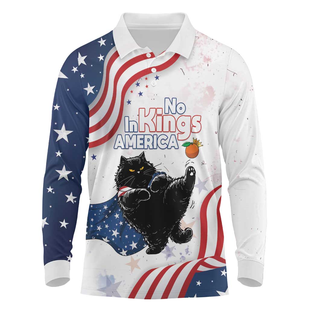 Funny Cat No Kings Long Sleeve Polo Shirt Rejecting Kings Since 1776 - Wonder Print Shop