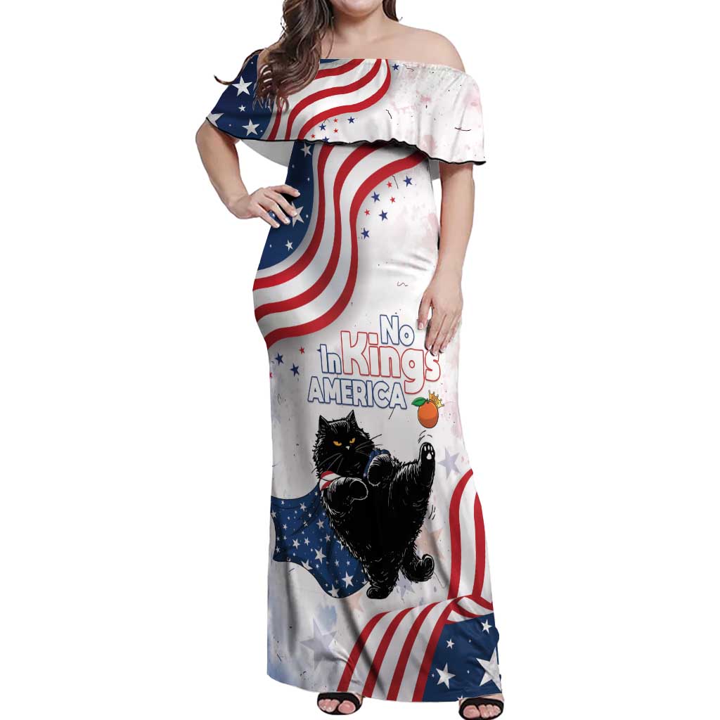 Funny Cat No Kings Off Shoulder Maxi Dress Rejecting Kings Since 1776 - Wonder Print Shop