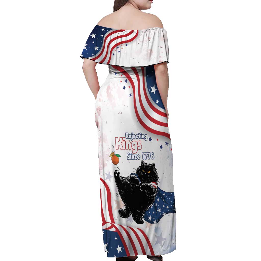 Funny Cat No Kings Off Shoulder Maxi Dress Rejecting Kings Since 1776 - Wonder Print Shop