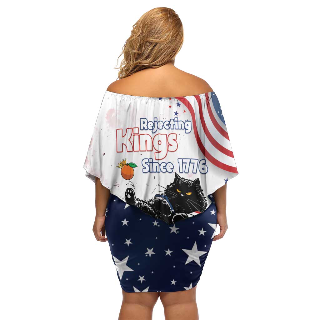 Funny Cat No Kings Off Shoulder Short Dress Rejecting Kings Since 1776 - Wonder Print Shop