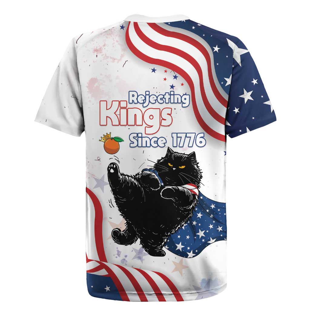 Funny Cat No Kings Rugby Jersey Rejecting Kings Since 1776 - Wonder Print Shop