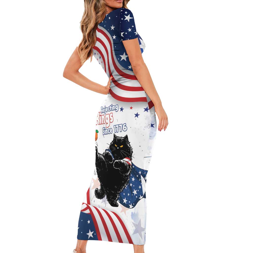 Funny Cat No Kings Short Sleeve Bodycon Dress Rejecting Kings Since 1776 - Wonder Print Shop