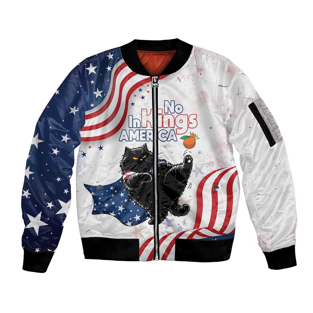 Funny Cat No Kings Sleeve Zip Bomber Jacket Rejecting Kings Since 1776 - Wonder Print Shop