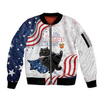 Funny Cat No Kings Sleeve Zip Bomber Jacket Rejecting Kings Since 1776 - Wonder Print Shop