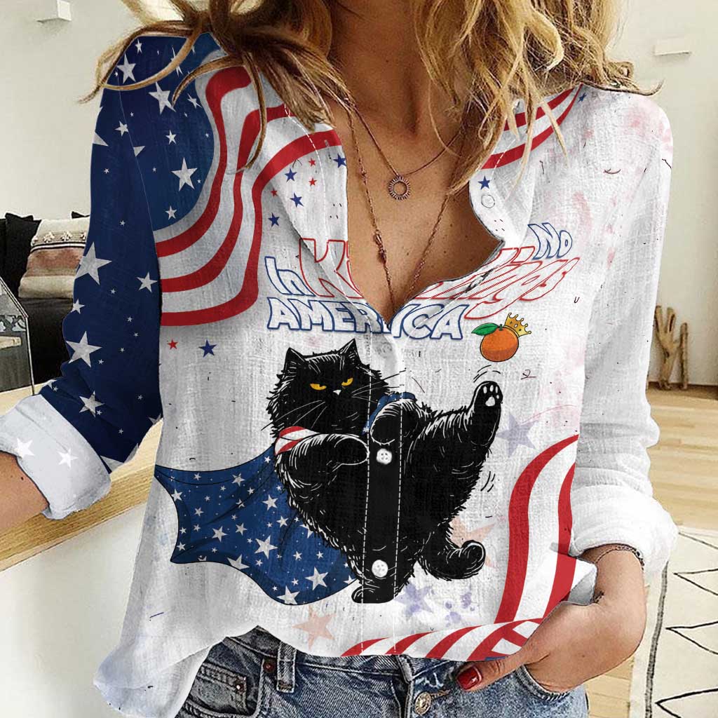 Funny Cat No Kings Women Casual Shirt Rejecting Kings Since 1776 - Wonder Print Shop