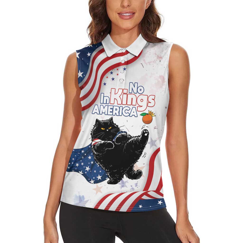 Funny Cat No Kings Women Sleeveless Polo Shirt Rejecting Kings Since 1776 - Wonder Print Shop