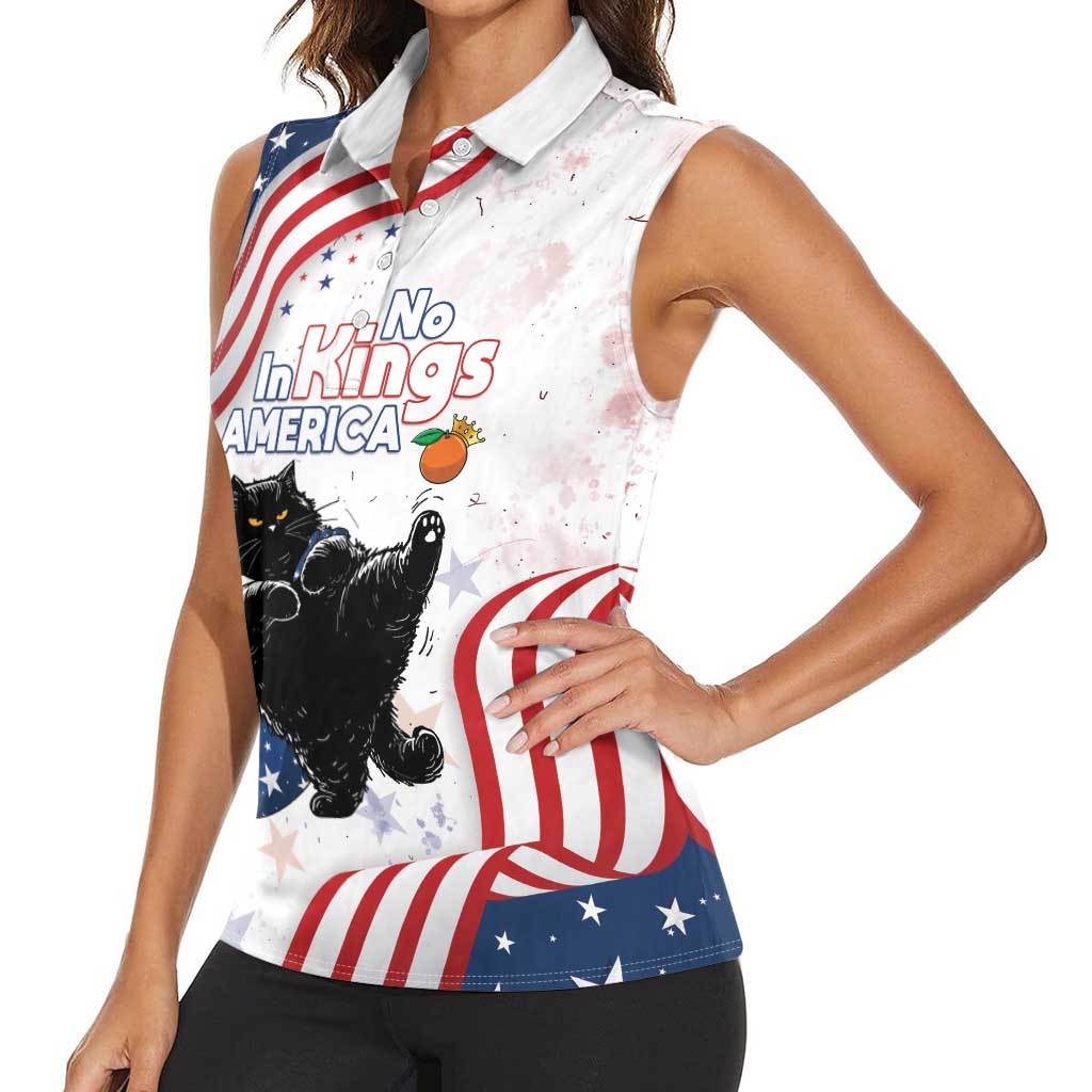 Funny Cat No Kings Women Sleeveless Polo Shirt Rejecting Kings Since 1776 - Wonder Print Shop