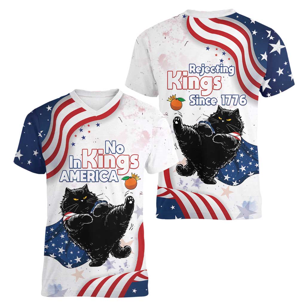 Funny Cat No Kings Women V-Neck T-Shirt Rejecting Kings Since 1776 - Wonder Print Shop