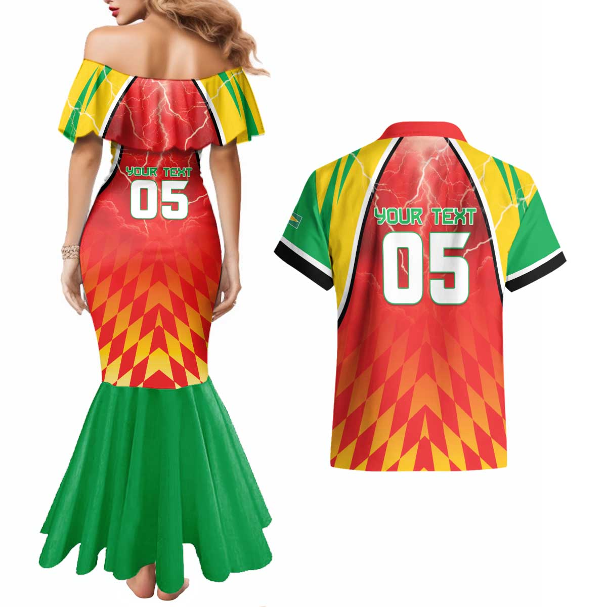 Custom Guyana Cricket Couples Matching Mermaid Dress and Hawaiian Shirt Amazon Warriors Glorious Victory - Wonder Print Shop