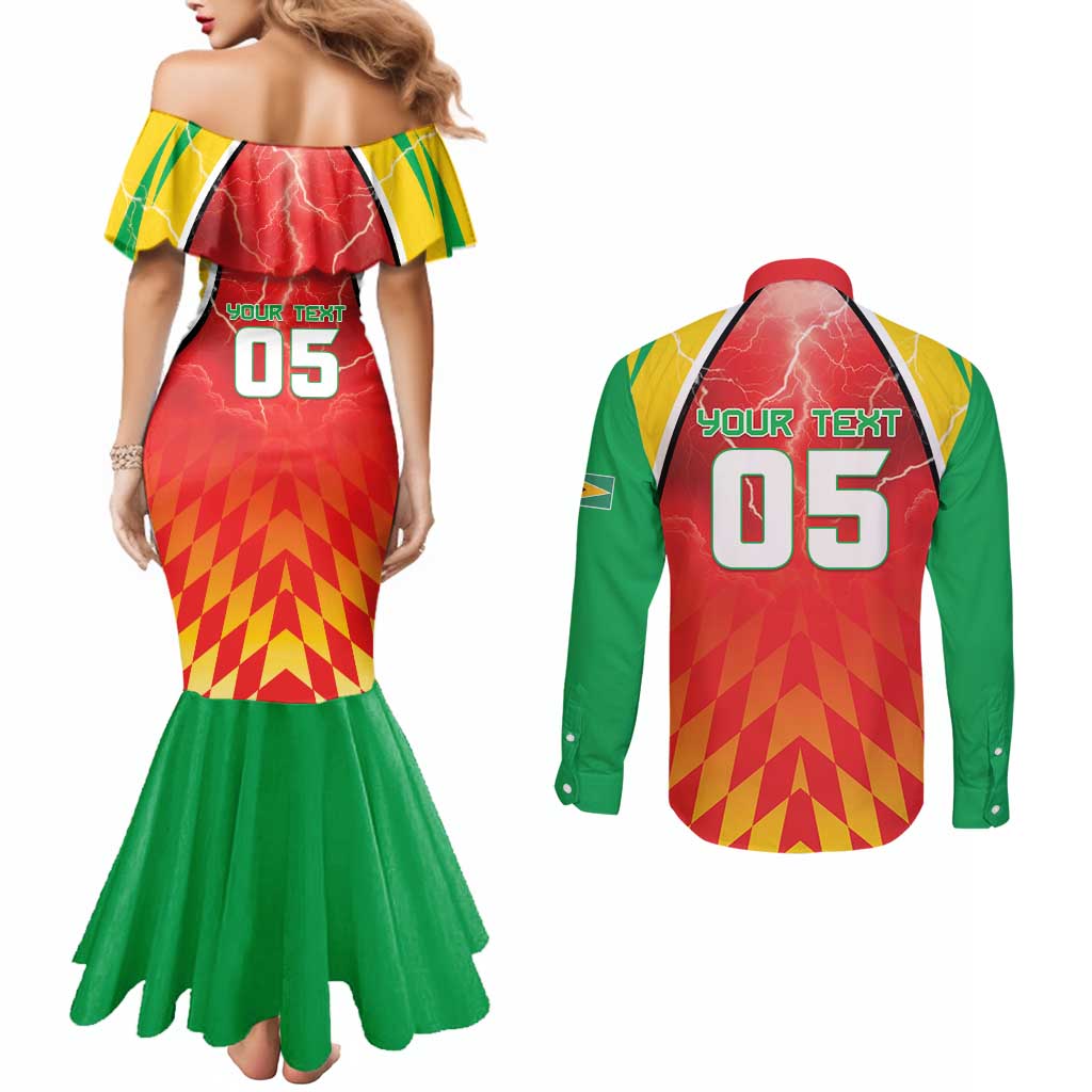 Custom Guyana Cricket Couples Matching Mermaid Dress and Long Sleeve Button Shirt Amazon Warriors Glorious Victory - Wonder Print Shop
