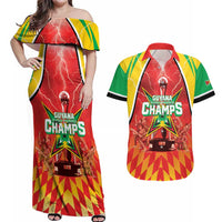 Custom Guyana Cricket Couples Matching Off Shoulder Maxi Dress and Hawaiian Shirt Amazon Warriors Glorious Victory - Wonder Print Shop