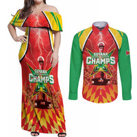 Custom Guyana Cricket Couples Matching Off Shoulder Maxi Dress and Long Sleeve Button Shirt Amazon Warriors Glorious Victory - Wonder Print Shop