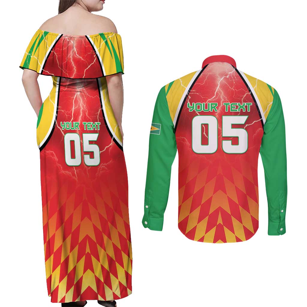 Custom Guyana Cricket Couples Matching Off Shoulder Maxi Dress and Long Sleeve Button Shirt Amazon Warriors Glorious Victory - Wonder Print Shop