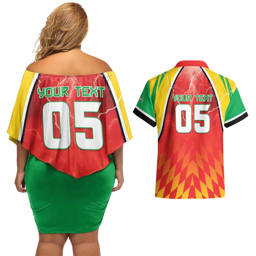 Custom Guyana Cricket Couples Matching Off Shoulder Short Dress and Hawaiian Shirt Amazon Warriors Glorious Victory - Wonder Print Shop