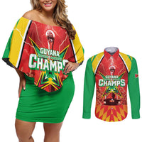 Custom Guyana Cricket Couples Matching Off Shoulder Short Dress and Long Sleeve Button Shirt Amazon Warriors Glorious Victory - Wonder Print Shop