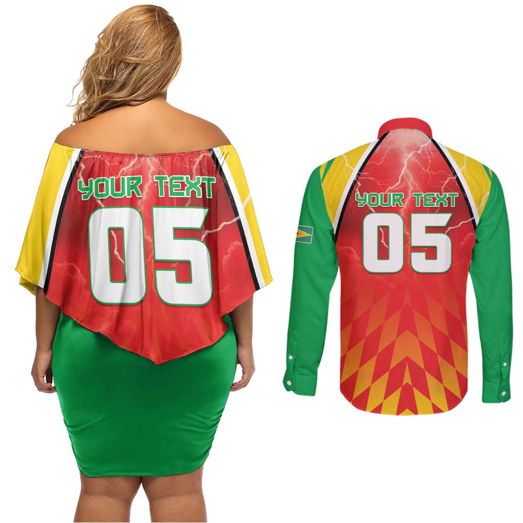Custom Guyana Cricket Couples Matching Off Shoulder Short Dress and Long Sleeve Button Shirt Amazon Warriors Glorious Victory - Wonder Print Shop