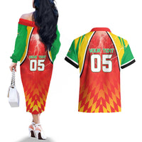 Custom Guyana Cricket Couples Matching Off The Shoulder Long Sleeve Dress and Hawaiian Shirt Amazon Warriors Glorious Victory - Wonder Print Shop