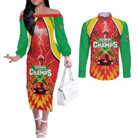 Custom Guyana Cricket Couples Matching Off The Shoulder Long Sleeve Dress and Long Sleeve Button Shirt Amazon Warriors Glorious Victory - Wonder Print Shop