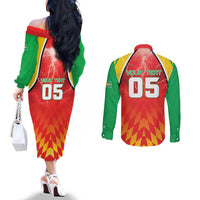 Custom Guyana Cricket Couples Matching Off The Shoulder Long Sleeve Dress and Long Sleeve Button Shirt Amazon Warriors Glorious Victory - Wonder Print Shop
