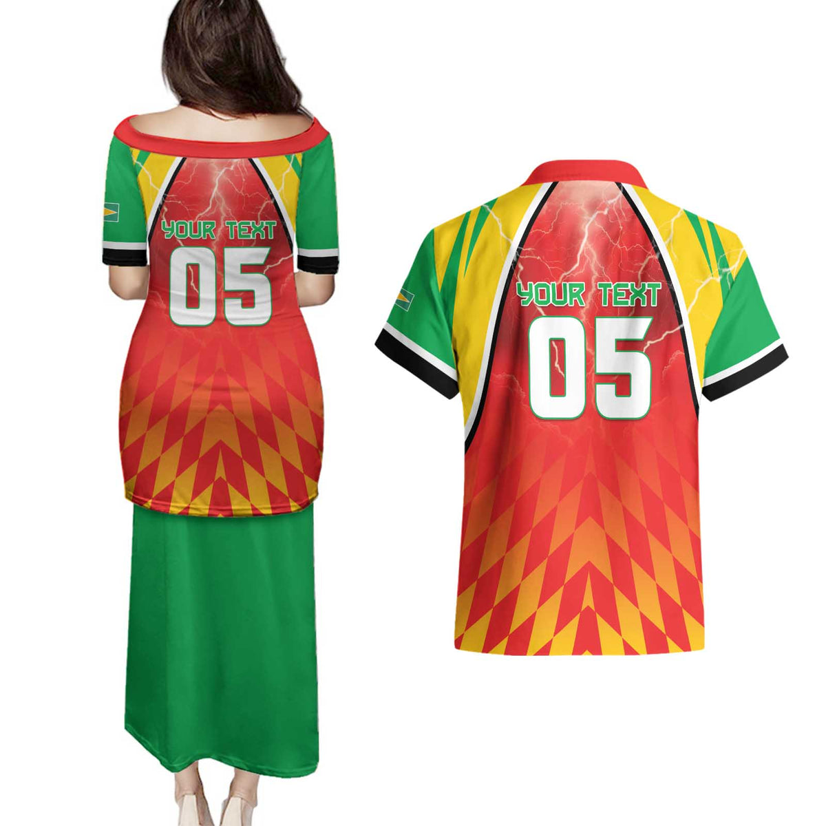 Custom Guyana Cricket Couples Matching Puletasi and Hawaiian Shirt Amazon Warriors Glorious Victory - Wonder Print Shop
