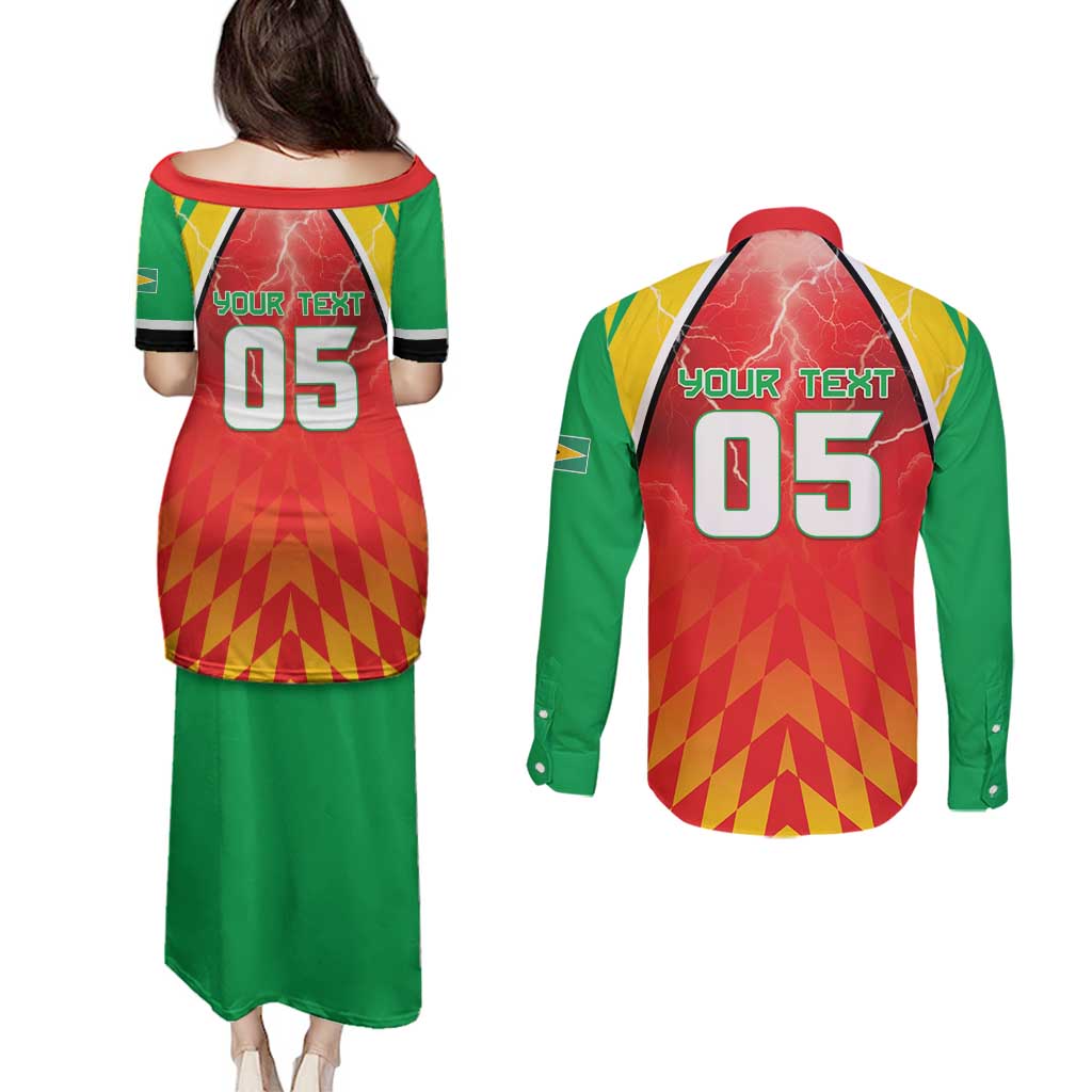 Custom Guyana Cricket Couples Matching Puletasi and Long Sleeve Button Shirt Amazon Warriors Glorious Victory - Wonder Print Shop