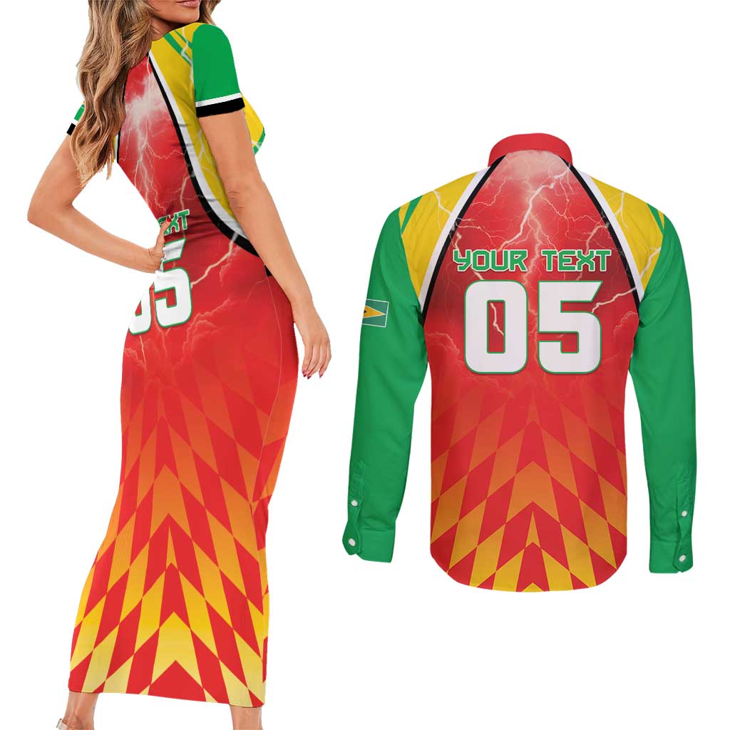 Custom Guyana Cricket Couples Matching Short Sleeve Bodycon Dress and Long Sleeve Button Shirt Amazon Warriors Glorious Victory - Wonder Print Shop