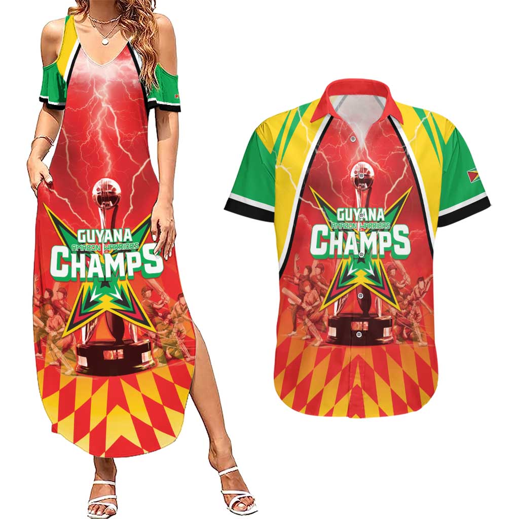 Custom Guyana Cricket Couples Matching Summer Maxi Dress and Hawaiian Shirt Amazon Warriors Glorious Victory - Wonder Print Shop