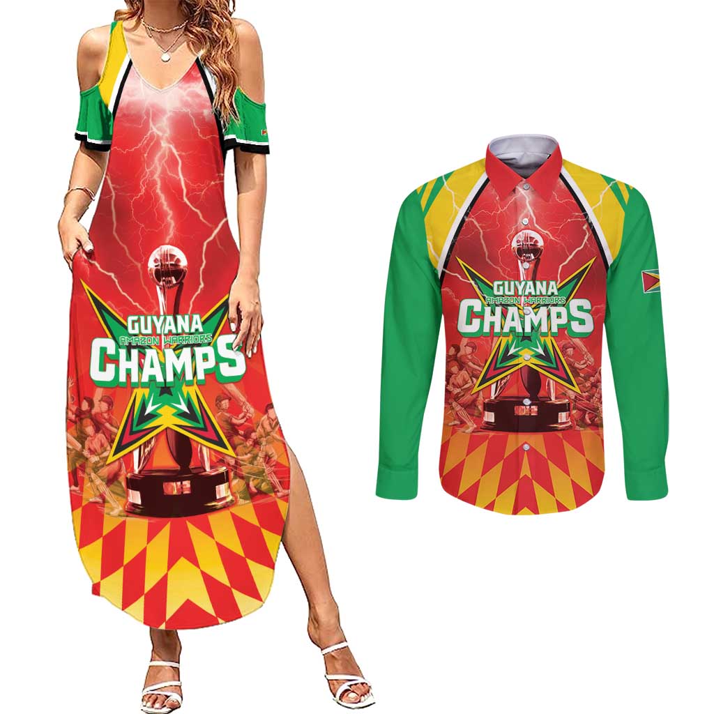 Custom Guyana Cricket Couples Matching Summer Maxi Dress and Long Sleeve Button Shirt Amazon Warriors Glorious Victory - Wonder Print Shop