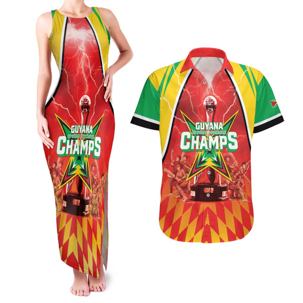 Custom Guyana Cricket Couples Matching Tank Maxi Dress and Hawaiian Shirt Amazon Warriors Glorious Victory - Wonder Print Shop