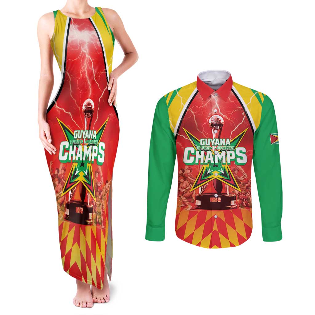 Custom Guyana Cricket Couples Matching Tank Maxi Dress and Long Sleeve Button Shirt Amazon Warriors Glorious Victory - Wonder Print Shop
