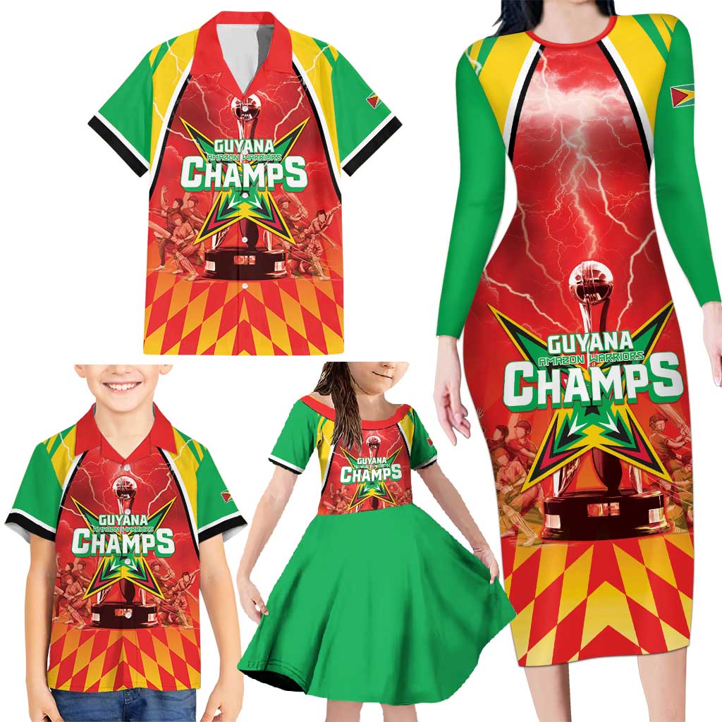 Custom Guyana Cricket Family Matching Long Sleeve Bodycon Dress and Hawaiian Shirt Amazon Warriors Glorious Victory - Wonder Print Shop