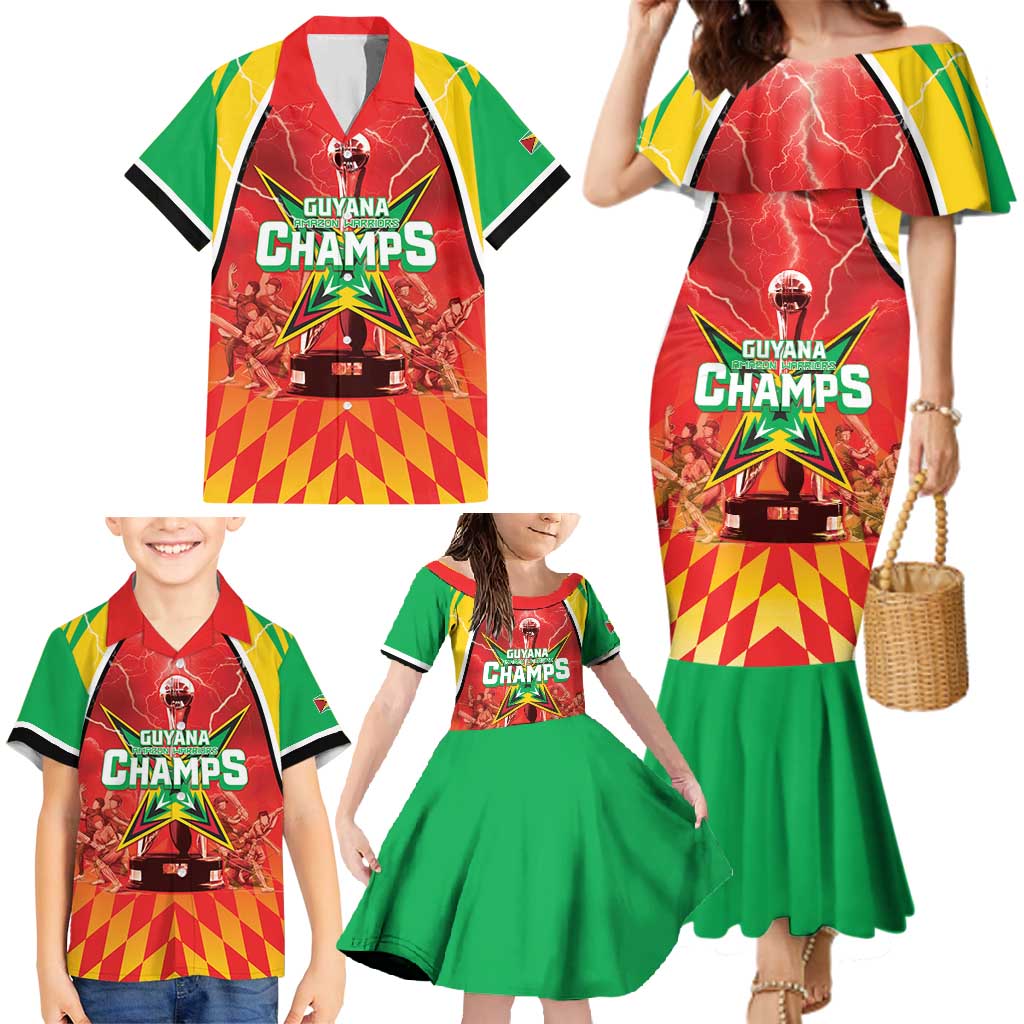 Custom Guyana Cricket Family Matching Mermaid Dress and Hawaiian Shirt Amazon Warriors Glorious Victory - Wonder Print Shop