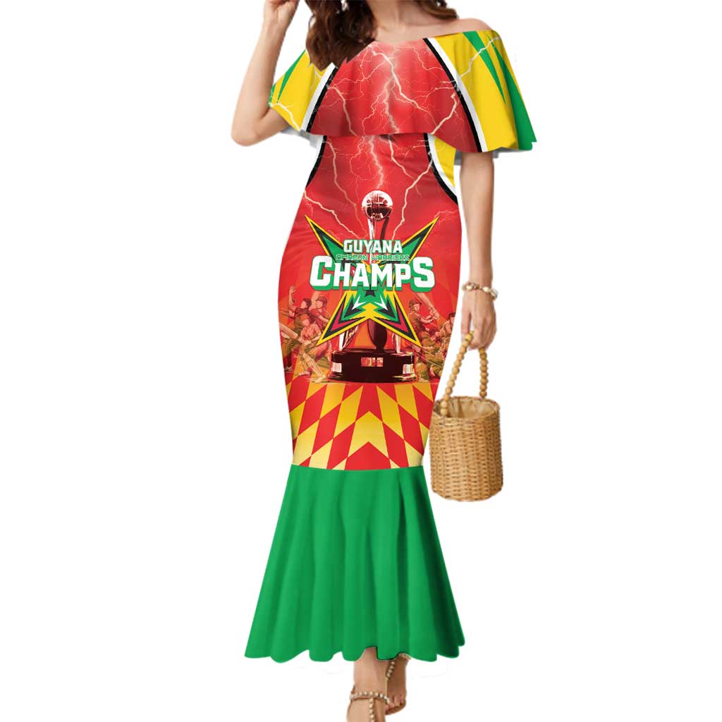 Custom Guyana Cricket Family Matching Mermaid Dress and Hawaiian Shirt Amazon Warriors Glorious Victory - Wonder Print Shop