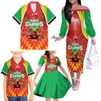 Custom Guyana Cricket Family Matching Off The Shoulder Long Sleeve Dress and Hawaiian Shirt Amazon Warriors Glorious Victory - Wonder Print Shop