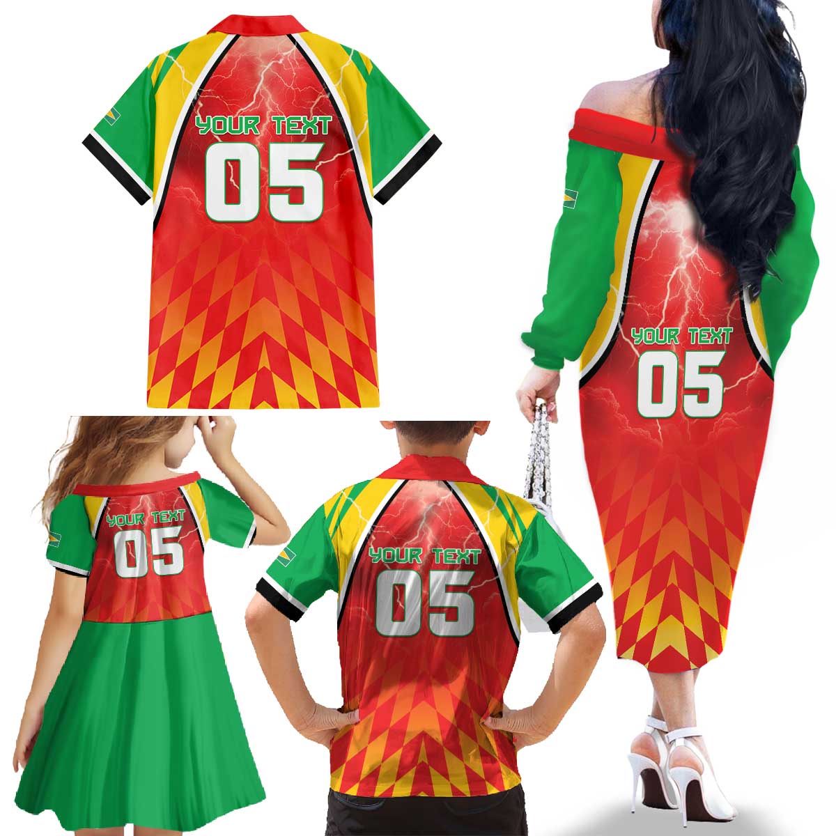 Custom Guyana Cricket Family Matching Off The Shoulder Long Sleeve Dress and Hawaiian Shirt Amazon Warriors Glorious Victory - Wonder Print Shop