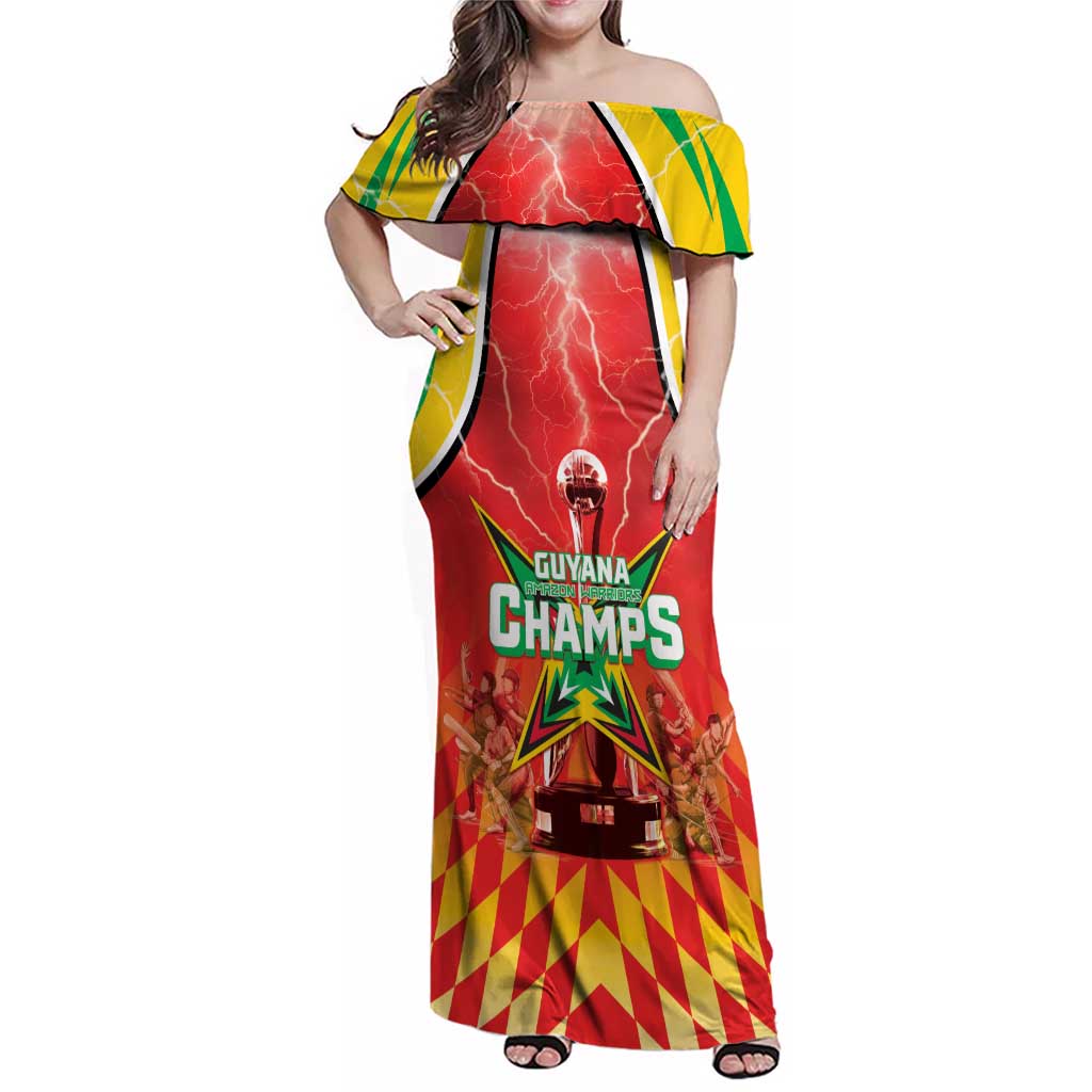 Custom Guyana Cricket Family Matching Off Shoulder Maxi Dress and Hawaiian Shirt Amazon Warriors Glorious Victory - Wonder Print Shop
