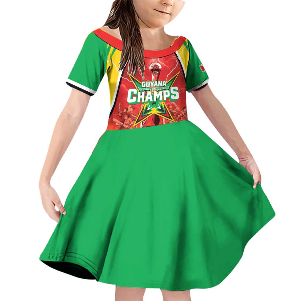Custom Guyana Cricket Family Matching Off Shoulder Short Dress and Hawaiian Shirt Amazon Warriors Glorious Victory - Wonder Print Shop