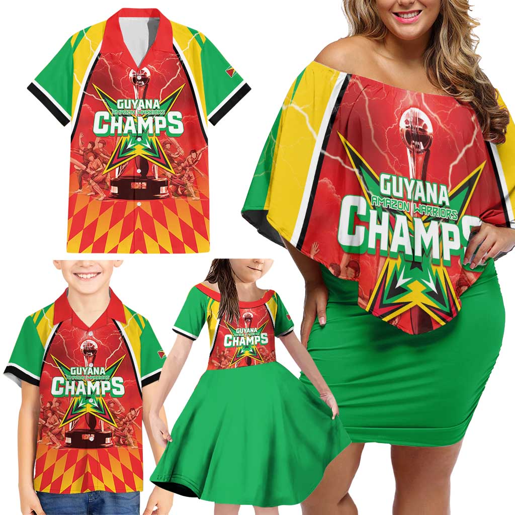 Custom Guyana Cricket Family Matching Off Shoulder Short Dress and Hawaiian Shirt Amazon Warriors Glorious Victory - Wonder Print Shop