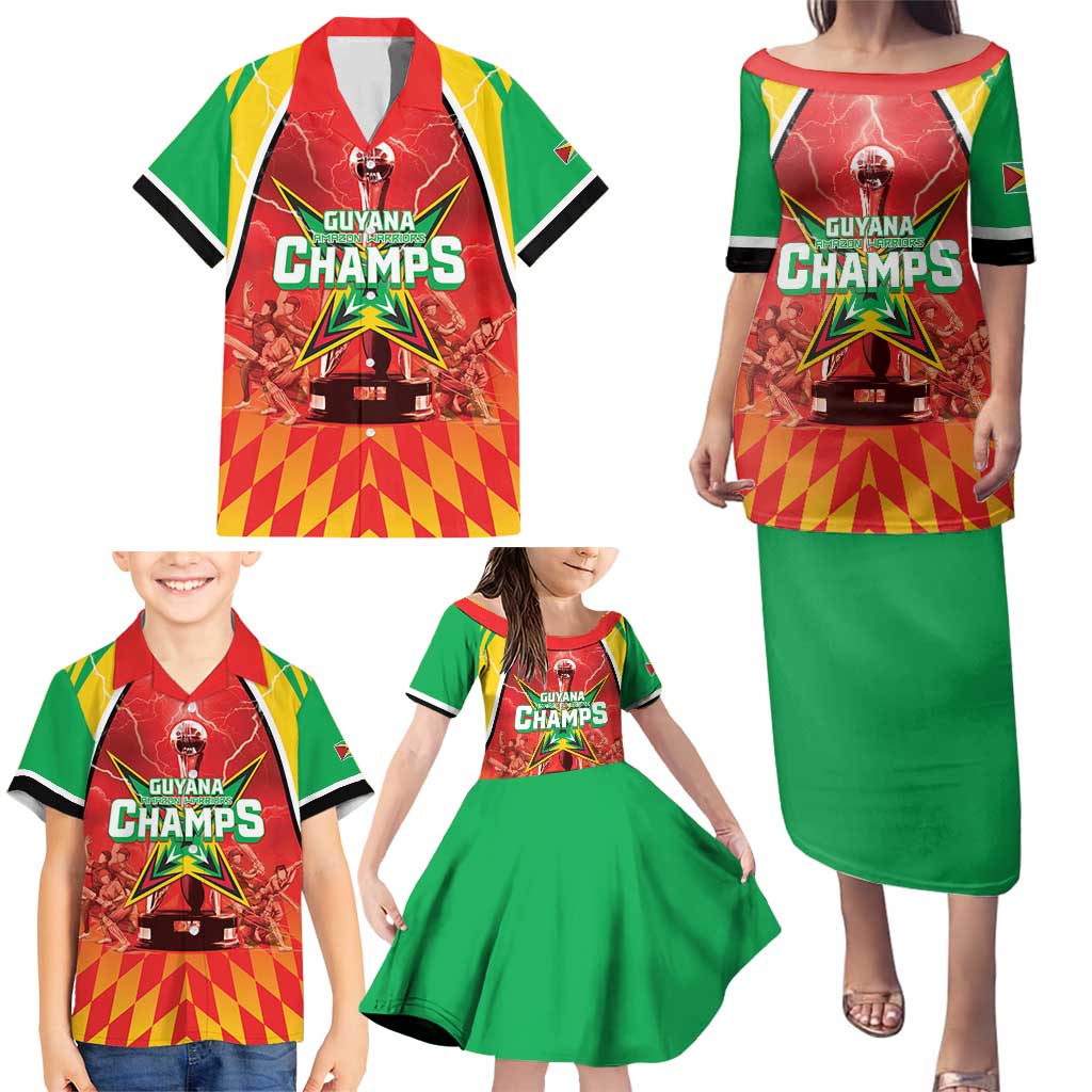 Custom Guyana Cricket Family Matching Puletasi and Hawaiian Shirt Amazon Warriors Glorious Victory - Wonder Print Shop