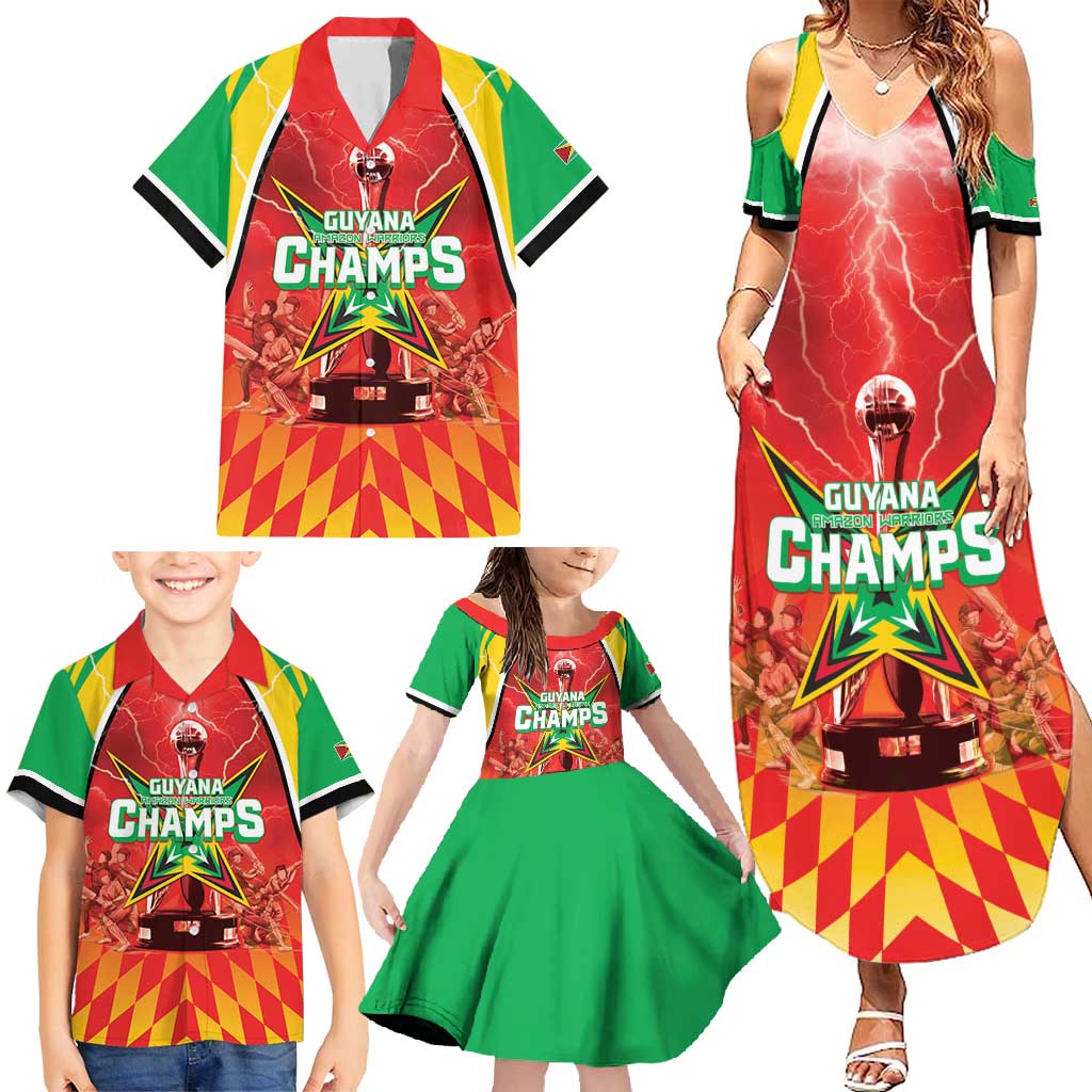 Custom Guyana Cricket Family Matching Summer Maxi Dress and Hawaiian Shirt Amazon Warriors Glorious Victory - Wonder Print Shop