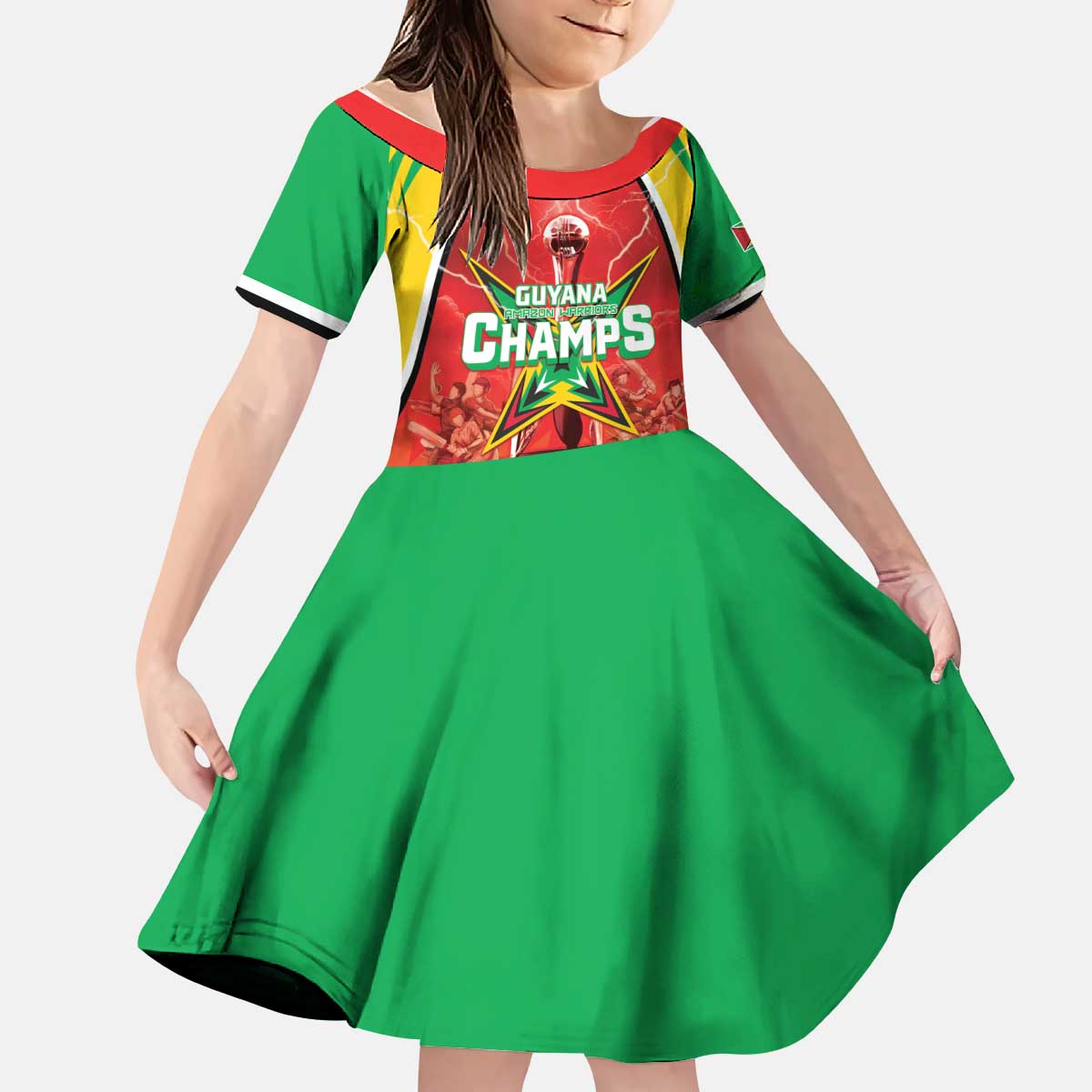 Custom Guyana Cricket Kid Short Sleeve Dress Amazon Warriors Glorious Victory - Wonder Print Shop