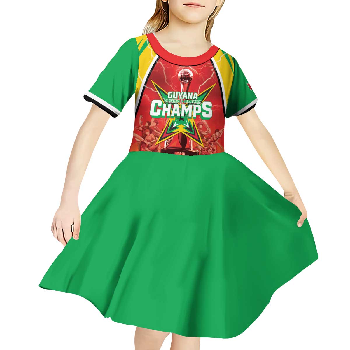 Custom Guyana Cricket Kid Short Sleeve Dress Amazon Warriors Glorious Victory - Wonder Print Shop